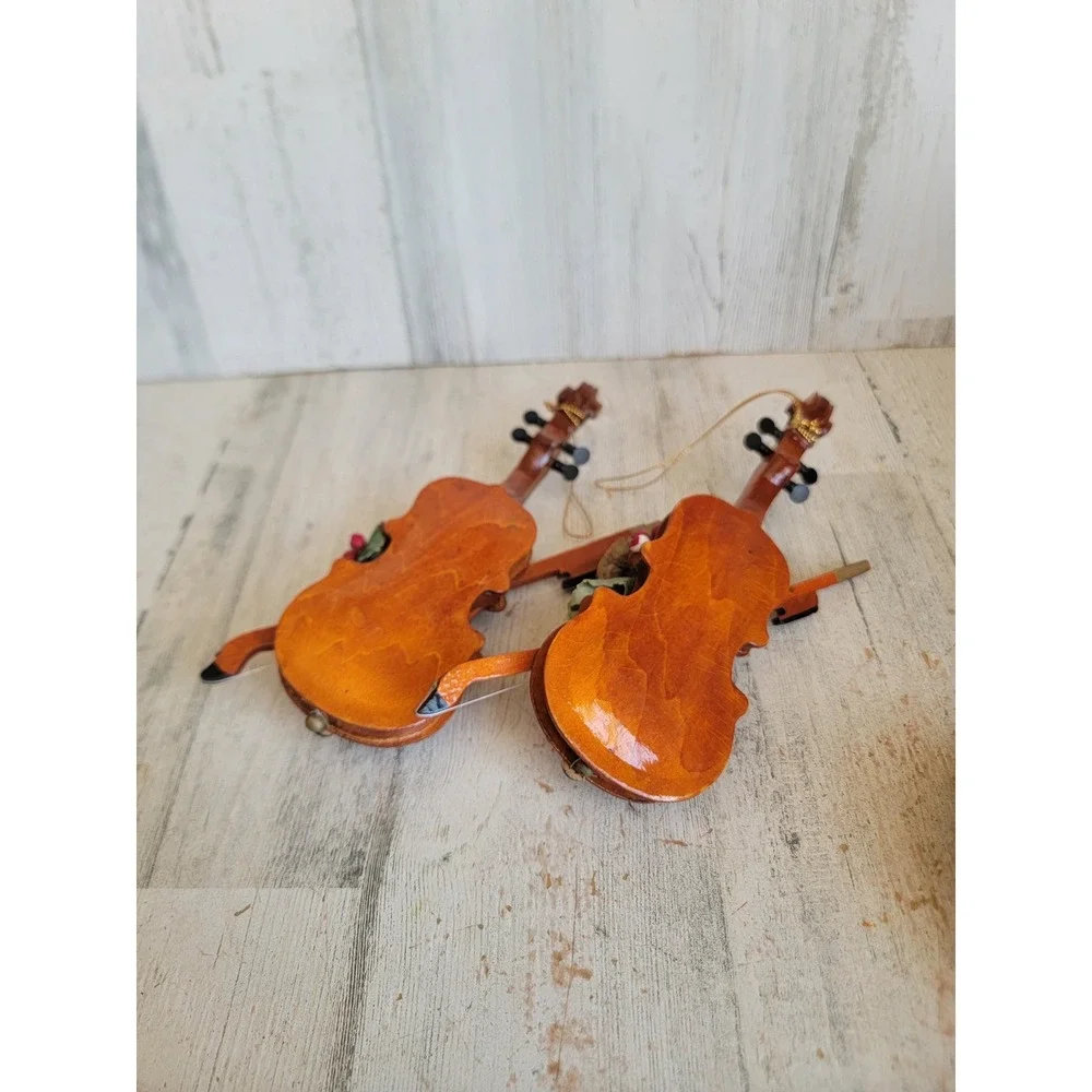 Vintage violin bow cranberry pine cone ornament Xmas wooden set home Cello